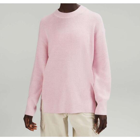 Lululemon Merino Wool-Blend Ribbed Crewneck Sweater Heathered Pink Peony - Picture 1 of 7